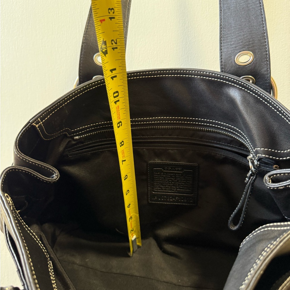 Coach Black Leather Shoulder Bag with Patterned Scarf - Picture 6 of 7